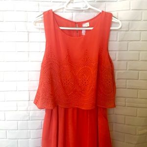 Salmon Peplum Knee Length Dress